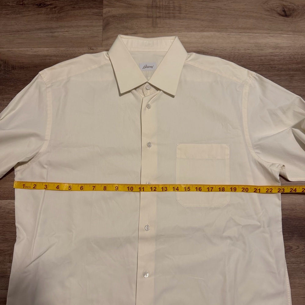 Brioni Shirt Mens 17.5 / 44 XL Ivory White Striped Button Up Dress Shirt Italy - Picture 8 of 10